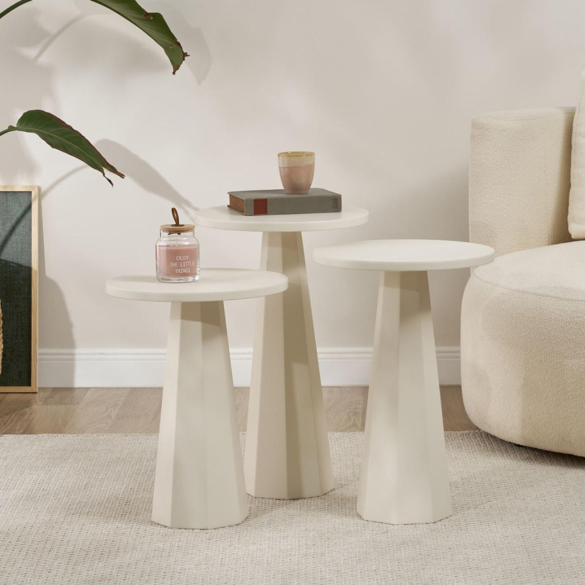 COUCHTISCH 3er-set H57/H52/H47 cm - Weiß, Holzwerkstoff (58/35/57cm) - Calicosy