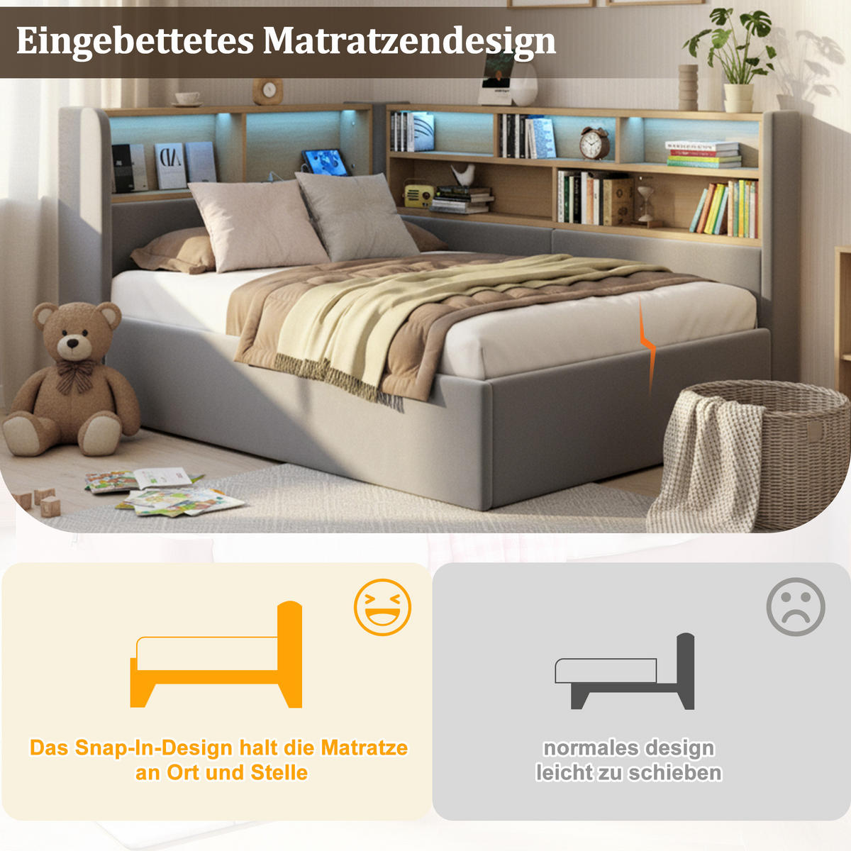 MULTIFUNKTIONSBETT 90/200 cm grau aus Samt mit hydraulischem Stauraum - Grau, Textil (90/200cm) - OKWISH