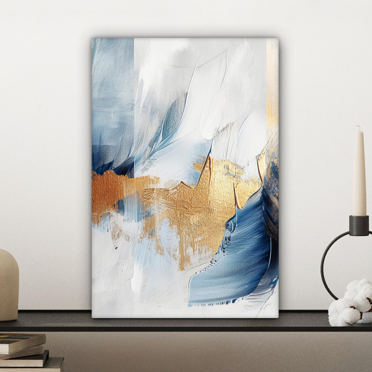 LEINWANDBILD Gold - Blau - Aquarell - Kunst - Modern Deko Wohnzimmer 20x30 cm - Hellblau, Textil (20/30cm) - MuchoWow