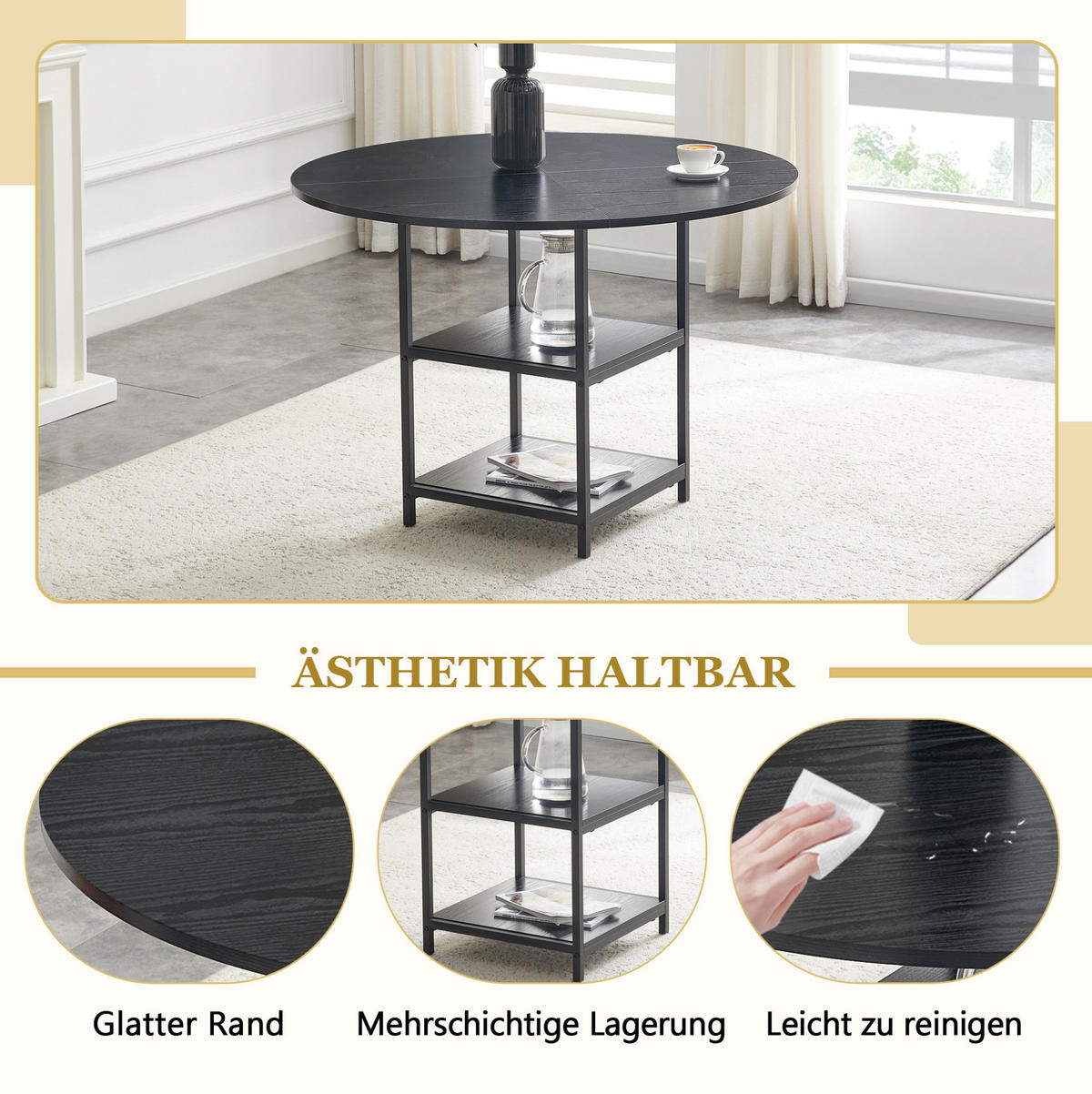 ESSGRUPPE 2-tlg. mit rundem Tisch 107 cm Schwarz MDF/Metall - Schwarz, Metall (107/75/107cm) - Meubliv
