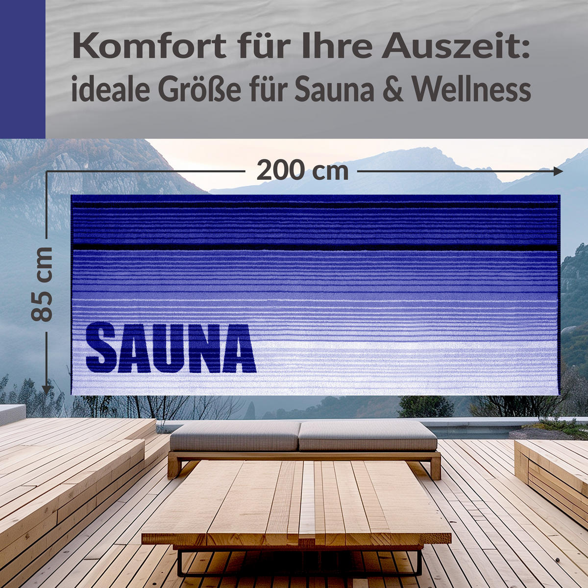 SAUNAHANDTUCH Oslo Hellblau – Blau 85x200 cm - Blau/Hellblau, Textil (85/200cm) - Lashuma