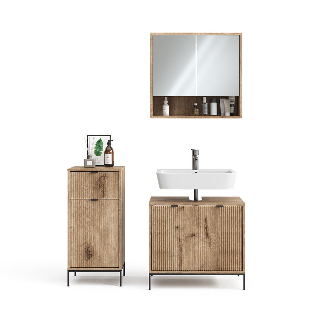 BADMÖBEL-SET Eliza Viking Oak 3 Teile, mit Midischrank - Eiche Wotan, Holzwerkstoff (70/63/45cm) - Vicco
