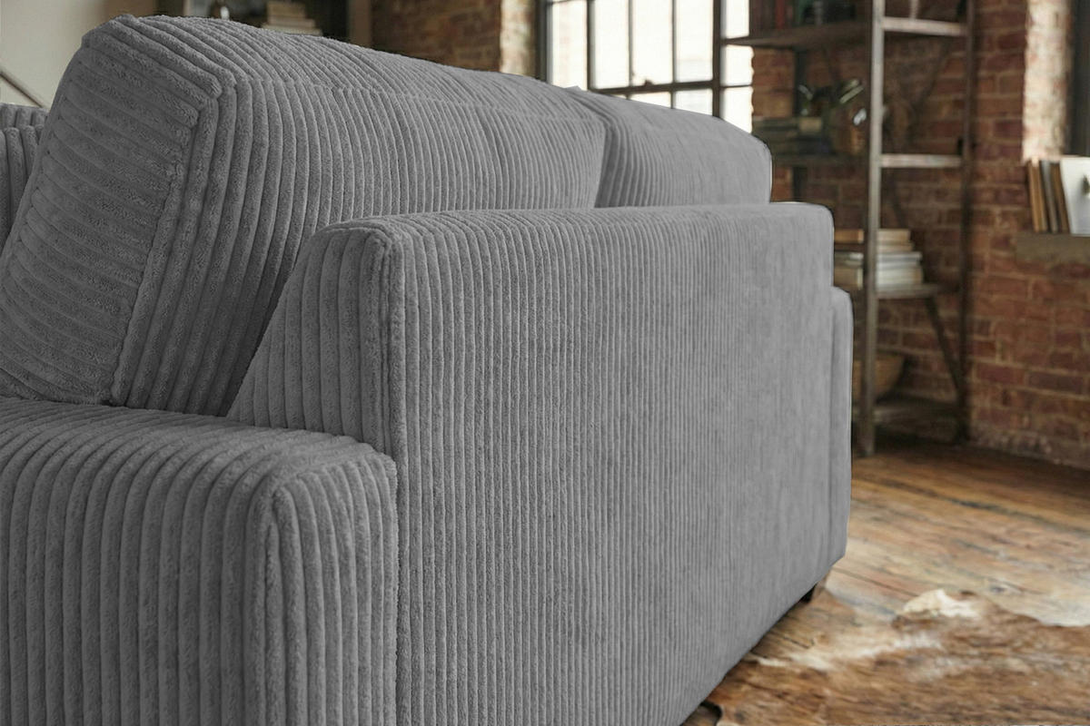 SOFA NETTA Grau Cord - Braun/Grau, Birkenholz/Textil (226/90/116cm) - KAWOLA