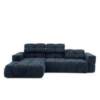 ECKSOFA TENDER Links mit Schlaffunktion und Verstellbare Kopfstützen, Chenille dunkelblau - Schwarz/Dunkelblau, Holz/Kunststoff (315/176cm) - Muffo