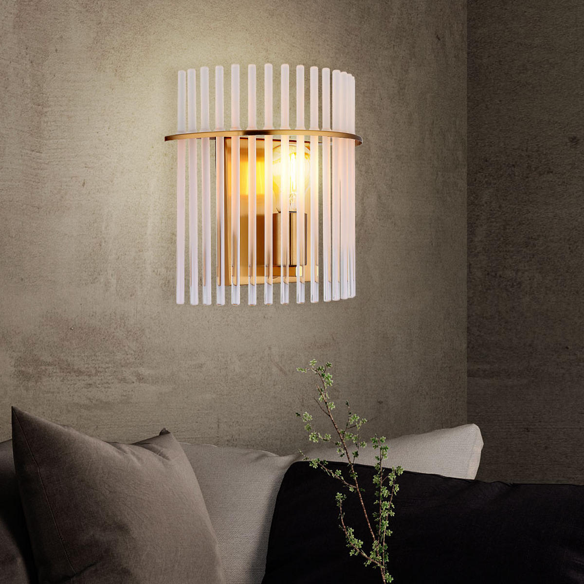 LED WANDLEUCHTE Glasstäbe Gold Klar Opal - Goldfarben, Glas (25/26/12.5cm) - Globo Lighting