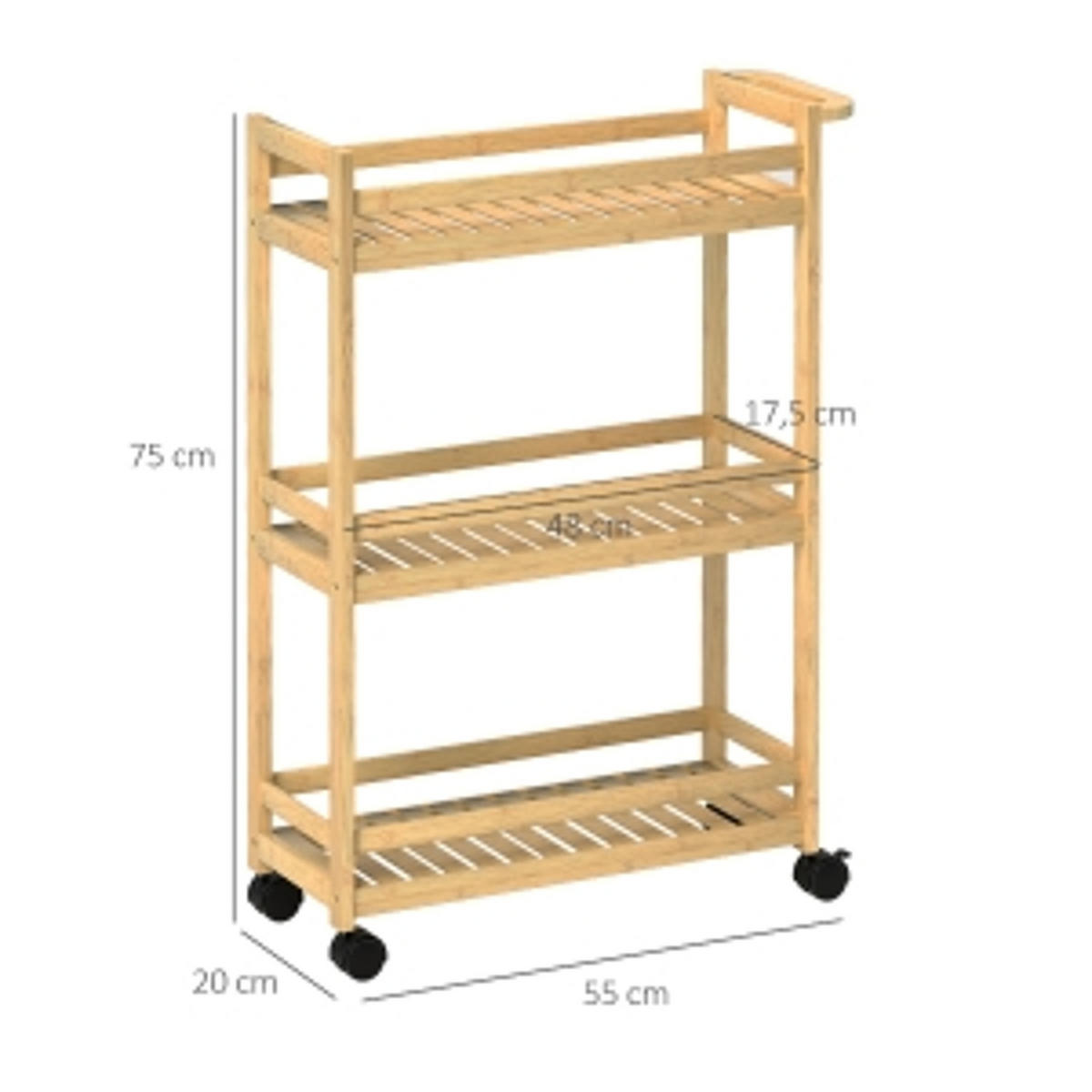 KÜCHENWAGEN Aus Bambus, PLATZSPAREND MIT 4 ROLLEN, Für Küche Und Wohnzimmer - Naturfarben, Holzwerkstoff (20/75/55cm) - Rolipo