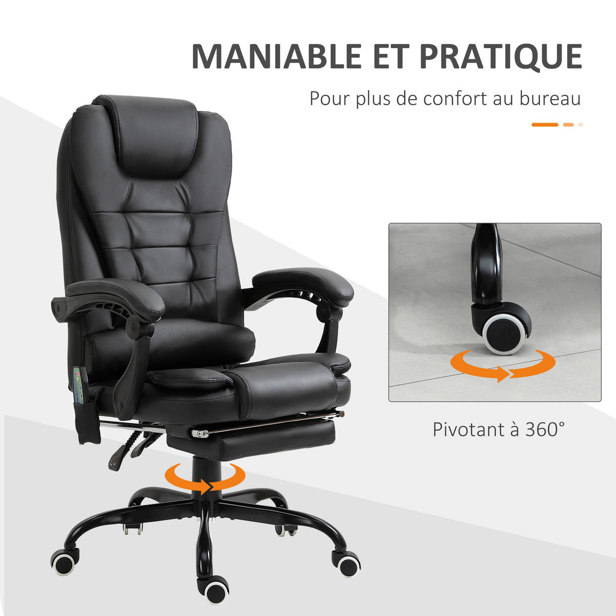CHEFSESSEL DE-11645 ergonomisch mit Massagefunktion & Fußstütze Schwarz - Schwarz, Metall (79/121/67cm) - ComfortXL