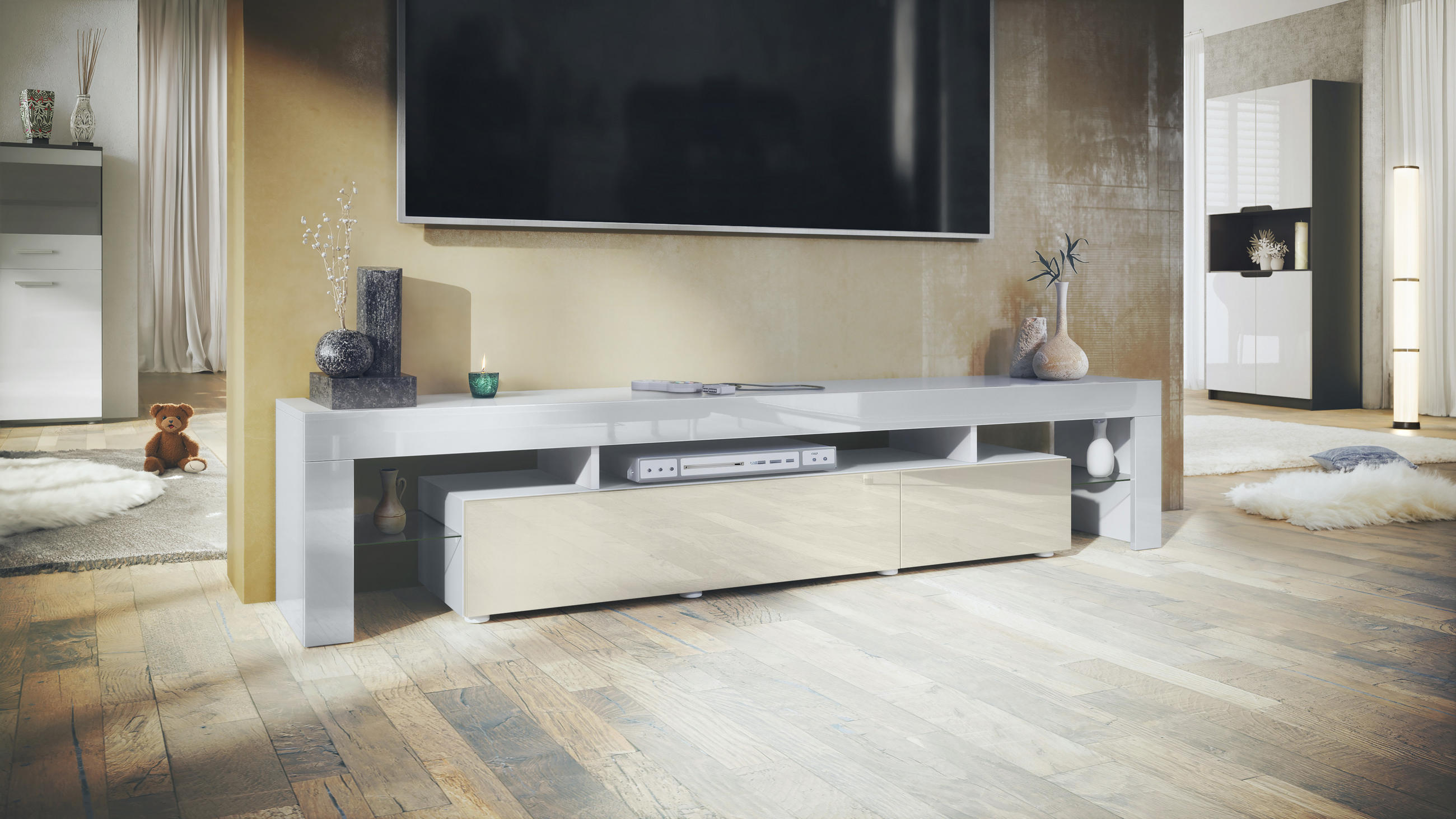 LOWBOARD Lima Front in Creme Hochglanz - Creme, Holzwerkstoff (189/35/38cm) - Vladon