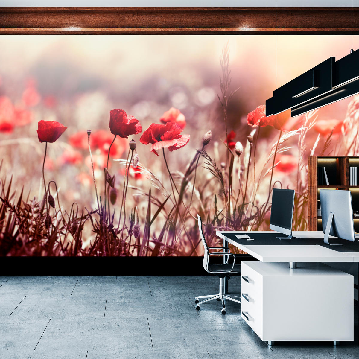 FOTOTAPETA Pre Jedáleň Poľné Kvety Červená Maková Lúka Slnko 500 x 350 cm - oranžová/hnedá, papier (500/350cm) - Muralo