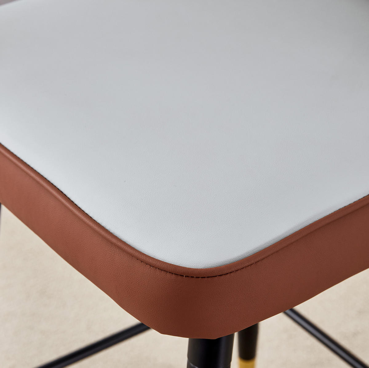 BARHOCKER 2er-Set 100 cm PU-Leder Hellgrau/Braun mit Metallgestell - Braun, Metall (45/100/42cm) - Meubliv