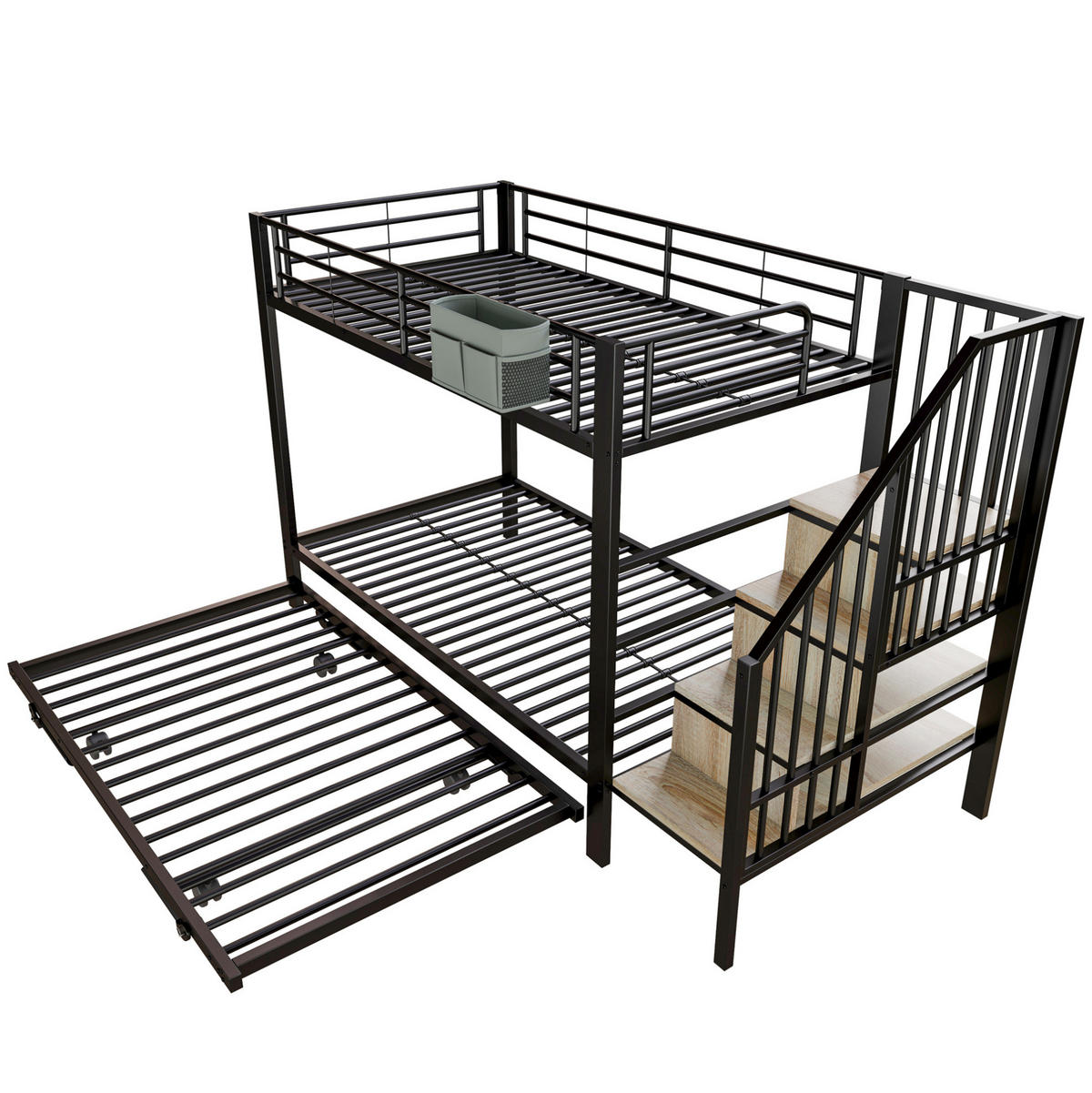 ETAGENBETT 90/200 cm und 180/200 cm Schwarz mit Ausziehbett ohne Matratze - Schwarz, Metall (90/200cm) - MIVRAY