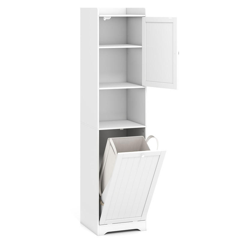 BADEZIMMER-HOCHSCHRANK mit Wäschekorb weiß - Weiß, Holzwerkstoff (40/170/40cm) - COSTWAY