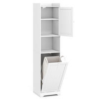 BADEZIMMER-HOCHSCHRANK mit Wäschekorb weiß - Weiß, Holzwerkstoff (40/170/40cm) - COSTWAY