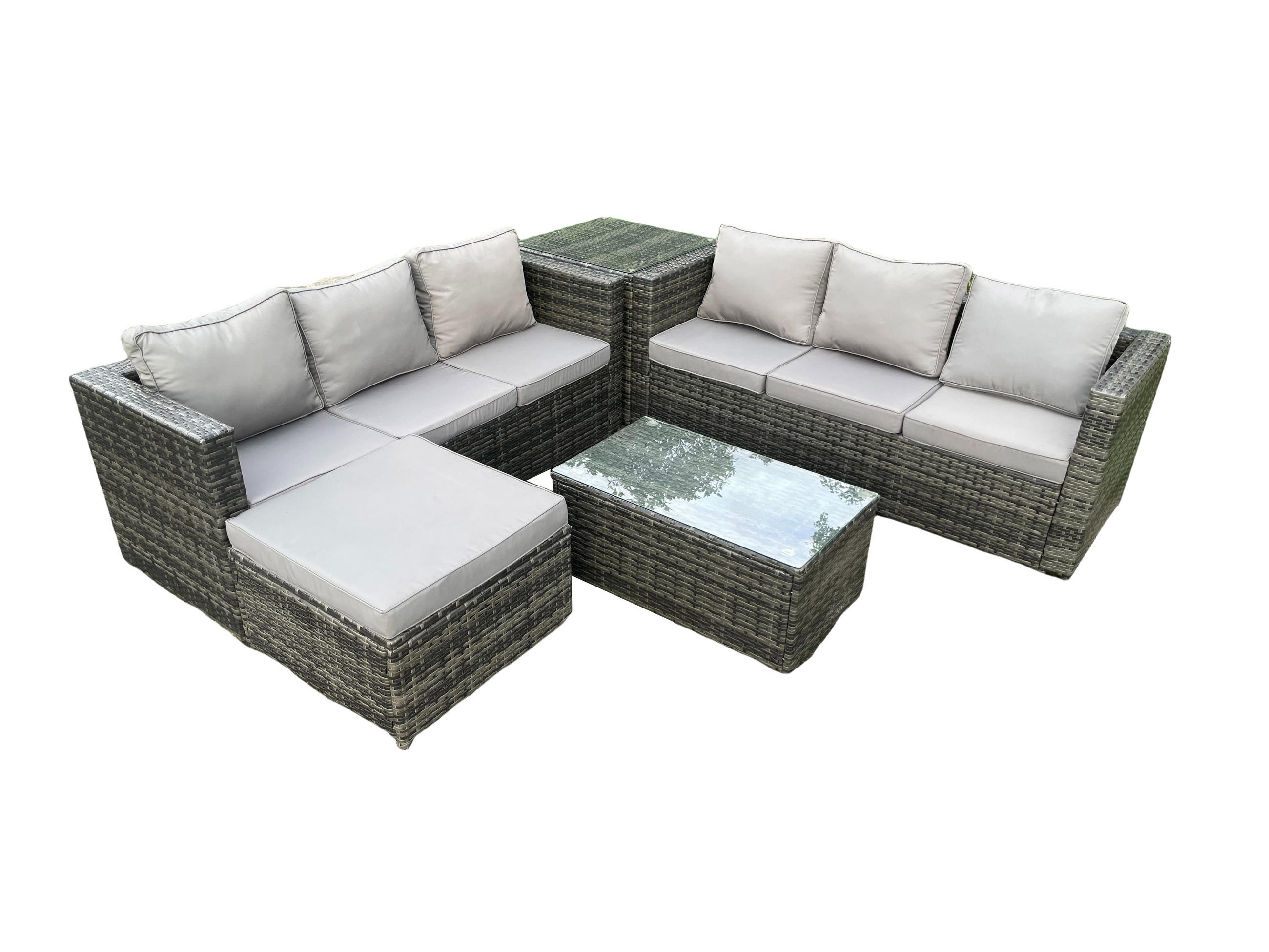 GARTENMÖBELSET Polyrattan 7-Sitzer - Dunkelgrau, Metall - Fimous