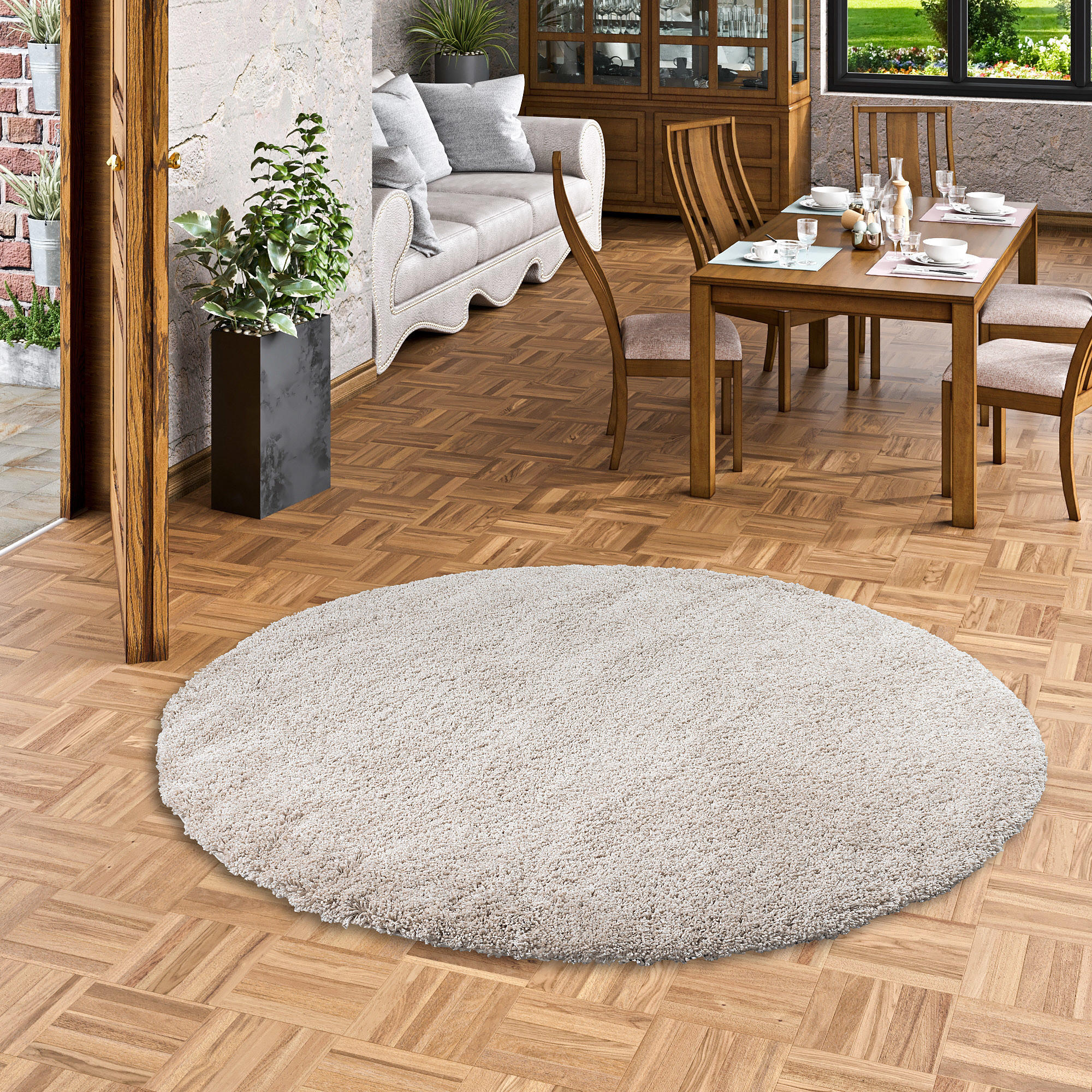 HOCHFLOR LANGFLOR SHAGGY TEPPICH LUXURY RUND - Champagner, Textil (200/200cm) - Pergamon