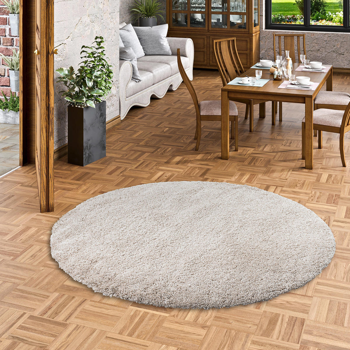 HOCHFLOR LANGFLOR SHAGGY TEPPICH LUXURY RUND - Champagner, Textil (120/120cm) - Pergamon