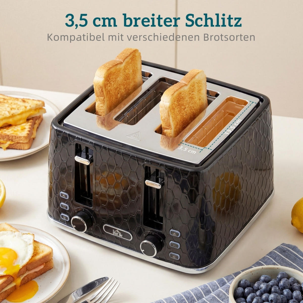 WASSERKOCHER 2-tlg Wasserkocher-und-Toaster-Set 1,7L 4-Scheiben Schnellkochfunktion Schwarz - Schwarz, Kunststoff (16.9/23.8/22.2cm) - Raelunyi