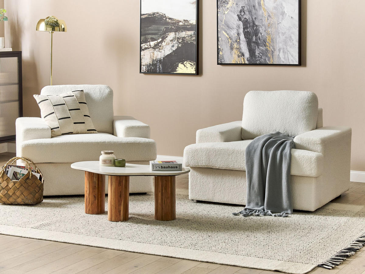 SESSEL 2er-Set Bouclé cremeweiß Alla - Weiß, Textil (108/85/103cm) - Beliani