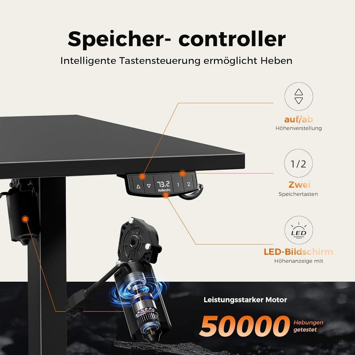 SCHREIBTISCH Höhenverstellbar Elektrisch 180 x 80 cm Schwarz - Schwarz, Holzwerkstoff (180/80/75cm)