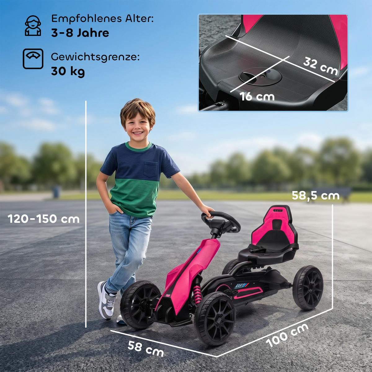 GO-KART Robert Rosa Kunststoff - Rosa, Kunststoff/Metall (100/58/58.5cm) - Jamb