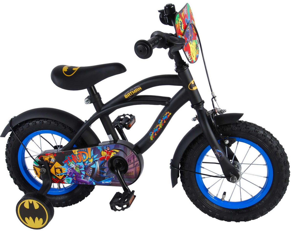 KINDERFAHRRAD DC Batman - Jungen - 12 Zoll - Rücktritt + Handbremse - Schwarz - Schwarz, Metall (39cm) - TPFSports