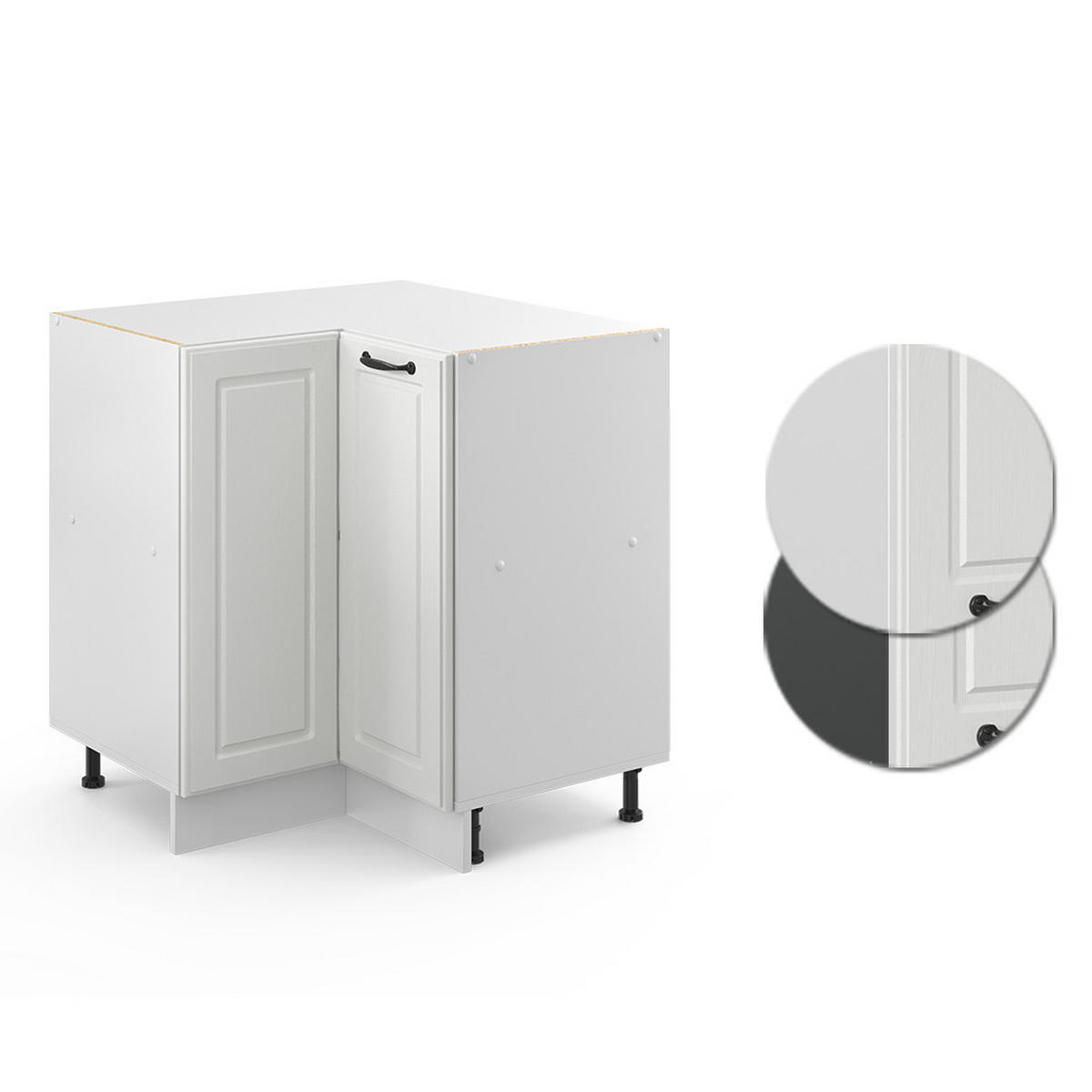 ECKUNTERSCHRANK R-Line Weiß Landhaus 75.6 cm ohne AP - Creme/Weiß, Holzwerkstoff (75.6/81.6/46cm) - Vicco