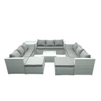 GARTENMÖBELSET mit 3-SITZER SOFA,COUCHTISCH Polyrattan Hellgrau-Mix 11-Sitzer - Hellgrau/Grau, Glas/Kunststoff - Fimous