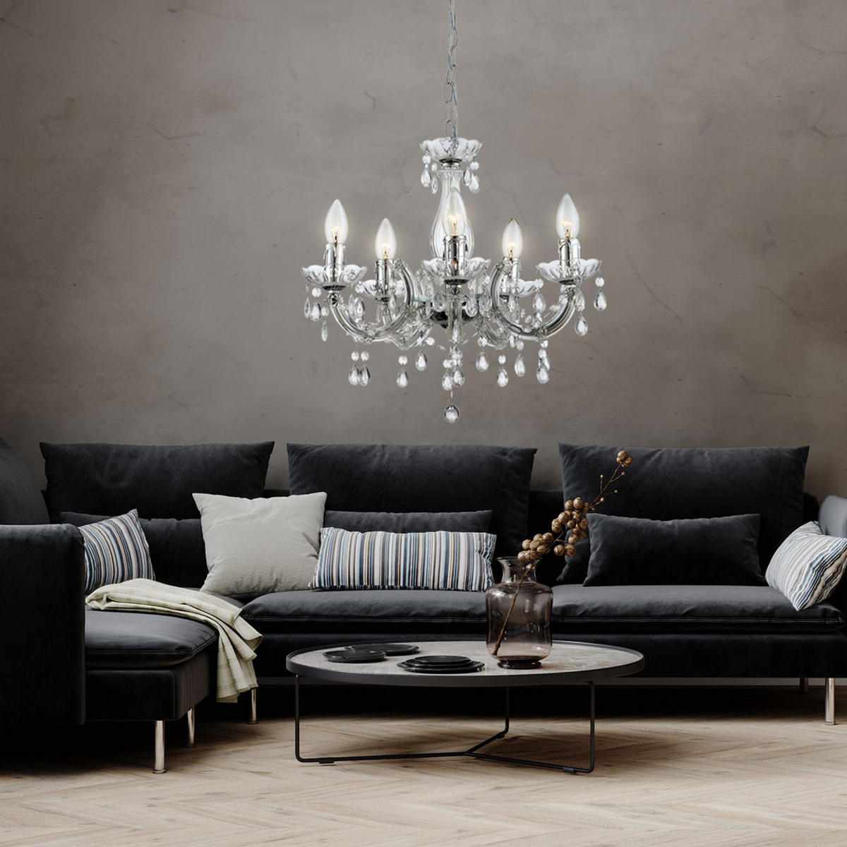 KRONLEUCHTER Metall Chrom klar - Silberfarben, Metall (44/44/128cm) - Globo Lighting