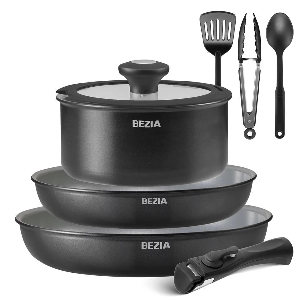 PFANNENSET Abnehmbarer Griff Keramik Induktion Antihaft - Schwarz, Keramik - Kaket
