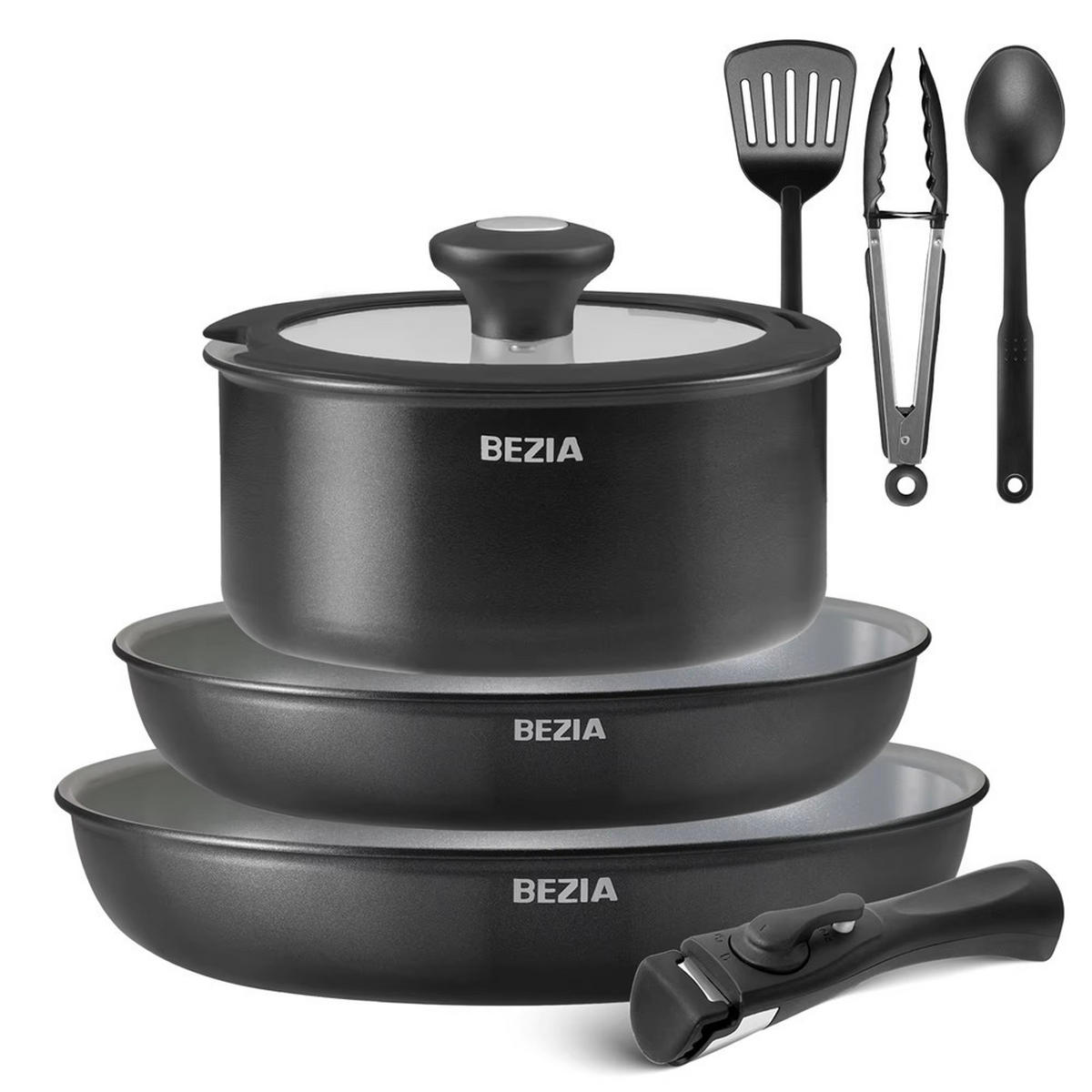 PFANNENSET Abnehmbarer Griff Keramik Induktion Antihaft - Schwarz, Keramik - Kaket