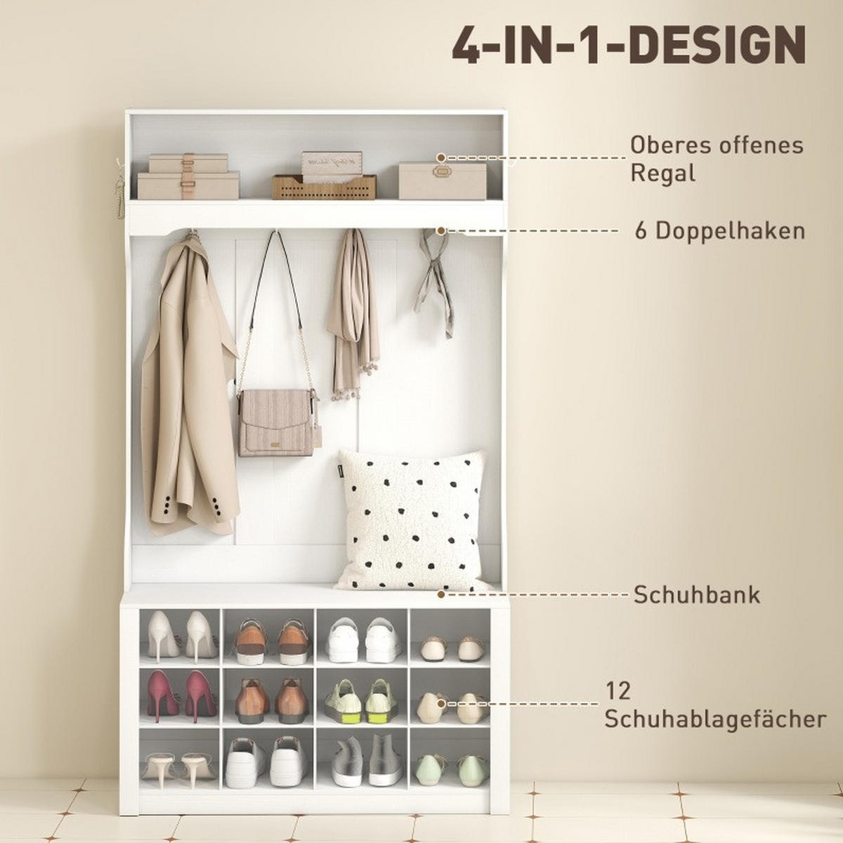 GARDEROBE 100/172,2/35 cm Weiß aus Spanplatten und MDF mit Sitzbank und Schuhfächern - Weiß, Holzwerkstoff (35/172.2/100cm) - OKMYHOME