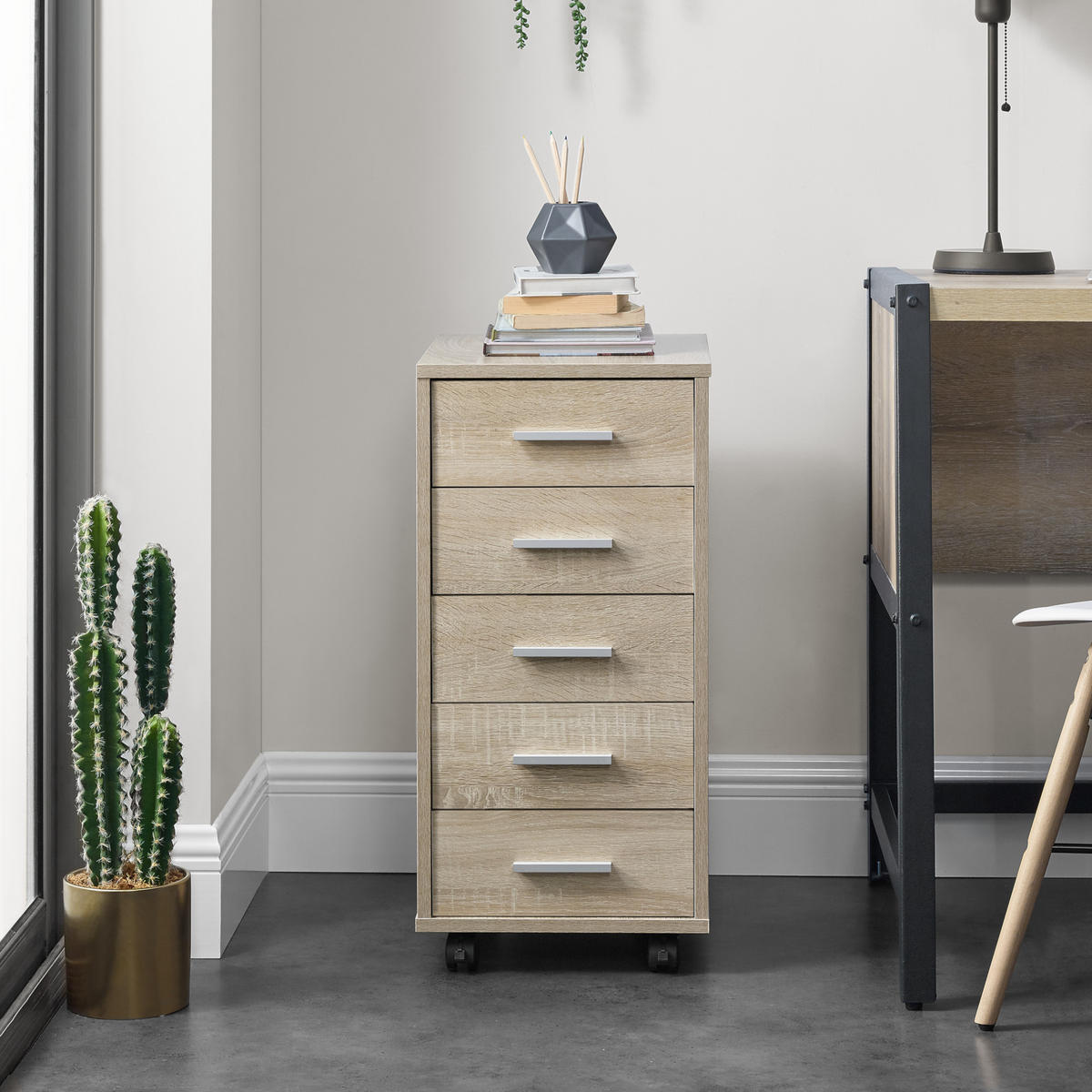 ROLLCONTAINER Stockholm - Sonoma Eiche, Holzwerkstoff (33/63/38cm) - [en.casa]