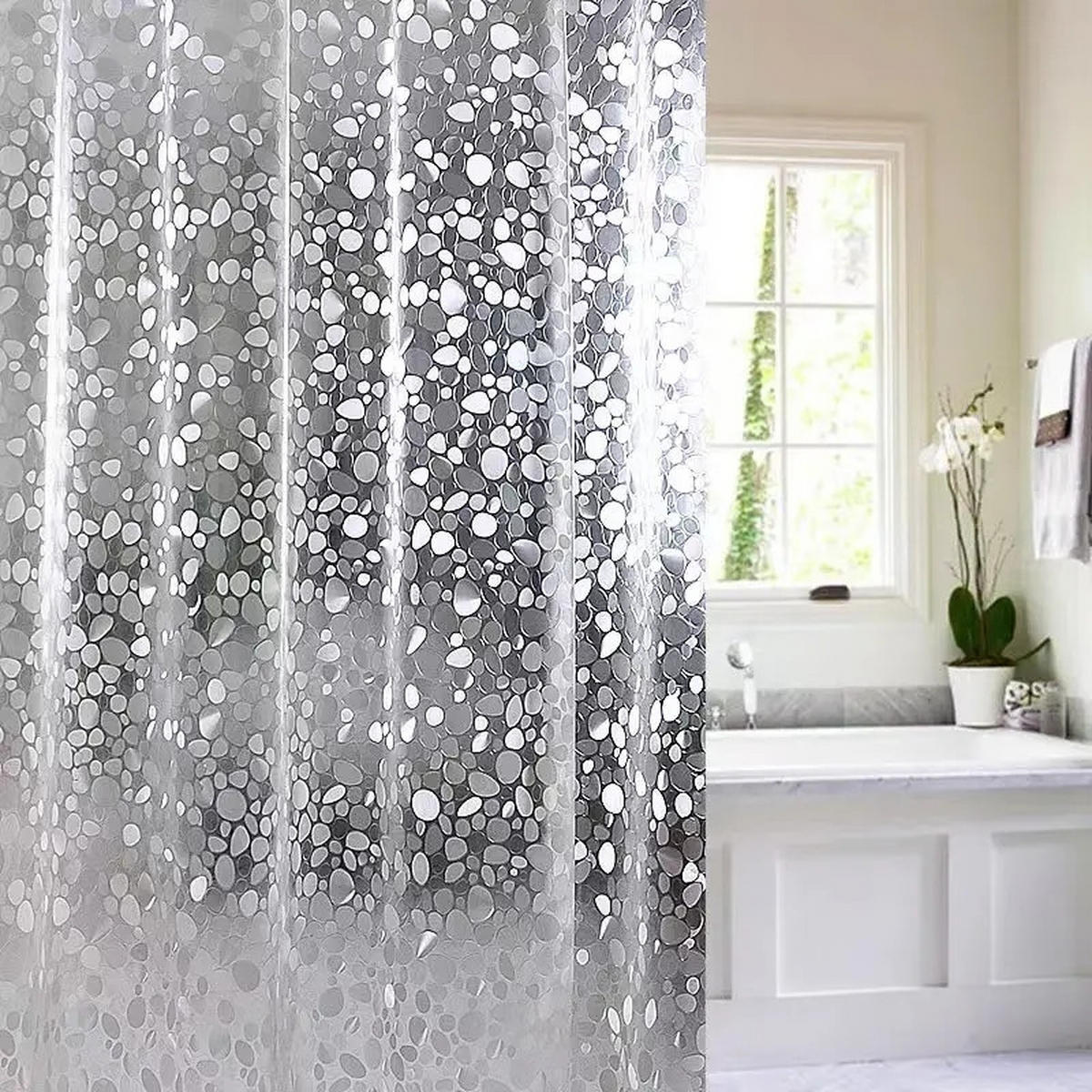 DUSCHVORHANG EINLAGE 3D Muster wasserdicht für Dusche und Badewannen - Transparent, Textil (180/180cm) - MCBOSON