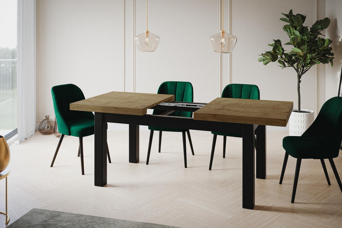 ESSZIMMERTISCH CLASSIC, ausziehbarer Tisch 120-160X80X78 cm, Farbe: LEFKAS, mit Holzbeinen in Farbe Schwarz - Dunkelbraun/Schwarz, Holzwerkstoff (120/80/78cm) - Alpi-Möbel