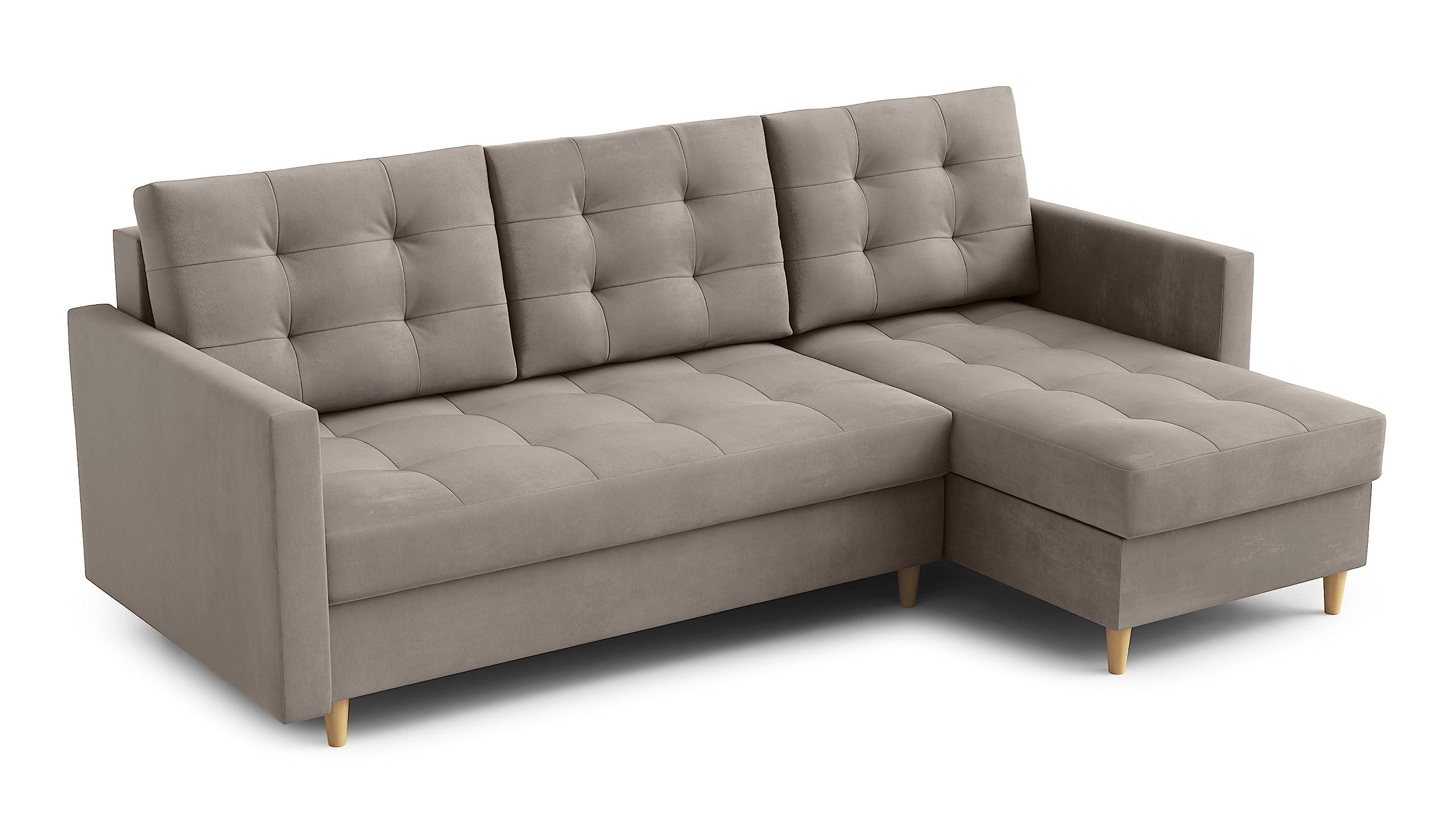 ECKSOFA DIVO 224x103 cm, Schlaffunktion, Dunkle Creme, Rechts - Cappuccino, Holz/Textil (224/144cm) - DomoHome