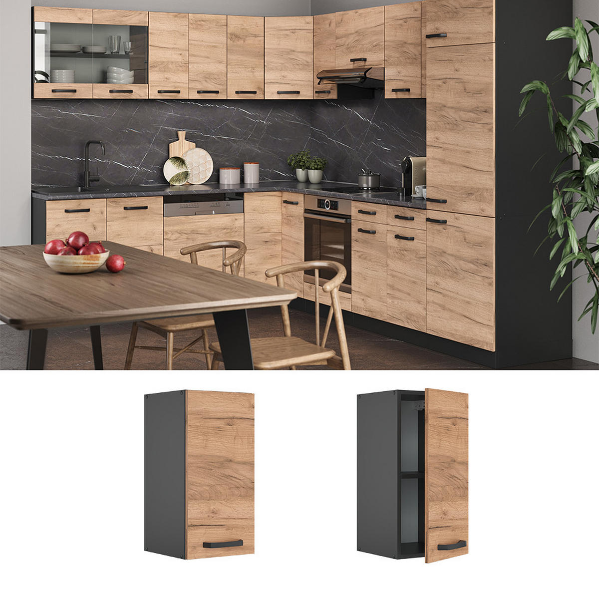 HÄNGESCHRANK R-Line Goldkraft Eiche 30 cm - Honigeiche/Anthrazit, Holzwerkstoff (30/60/31cm) - Vicco