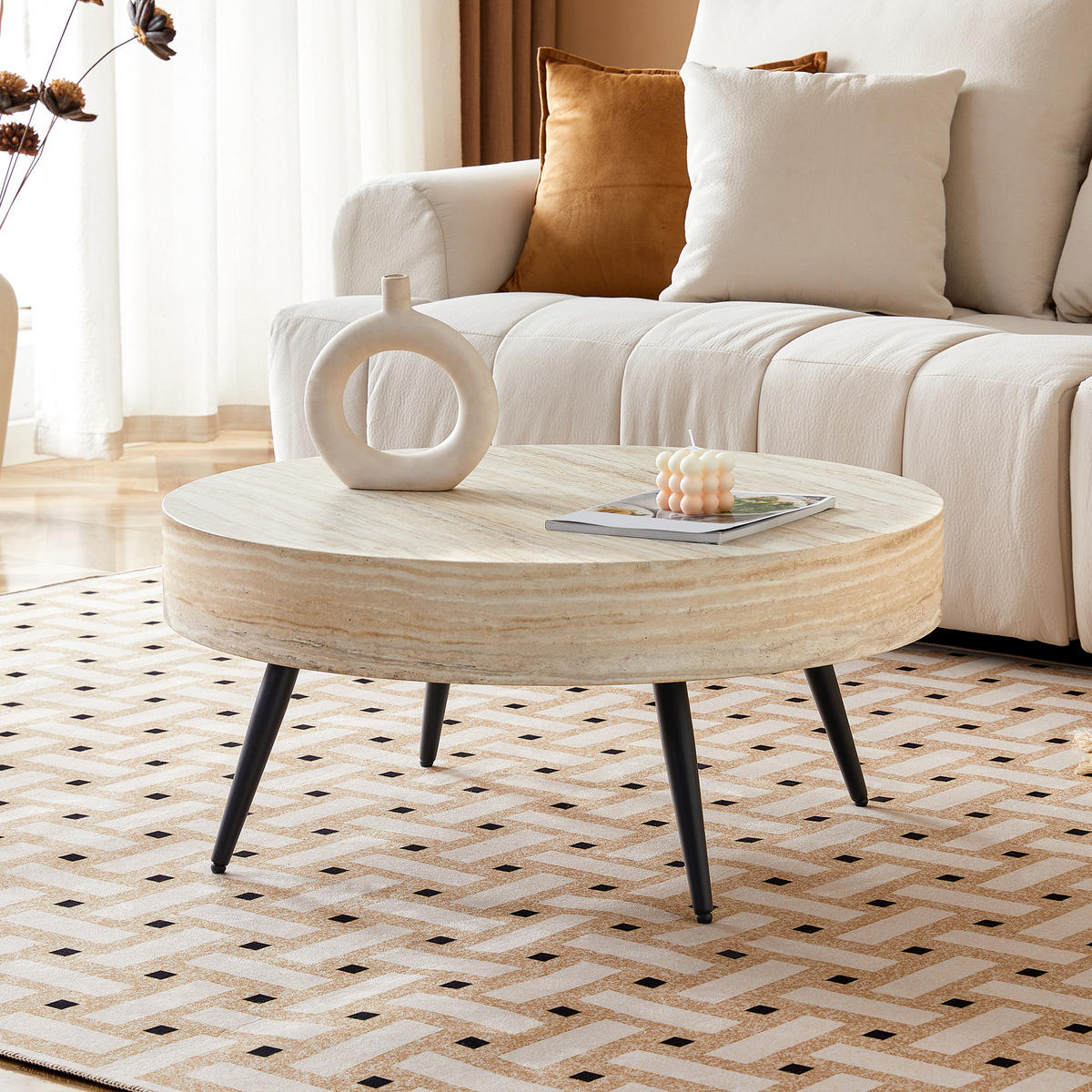 COUCHTISCH Beige und Schwarz 70/70/35,5 cm - Schwarz, Holzwerkstoff (70/70/35.5cm) - PANGIVO