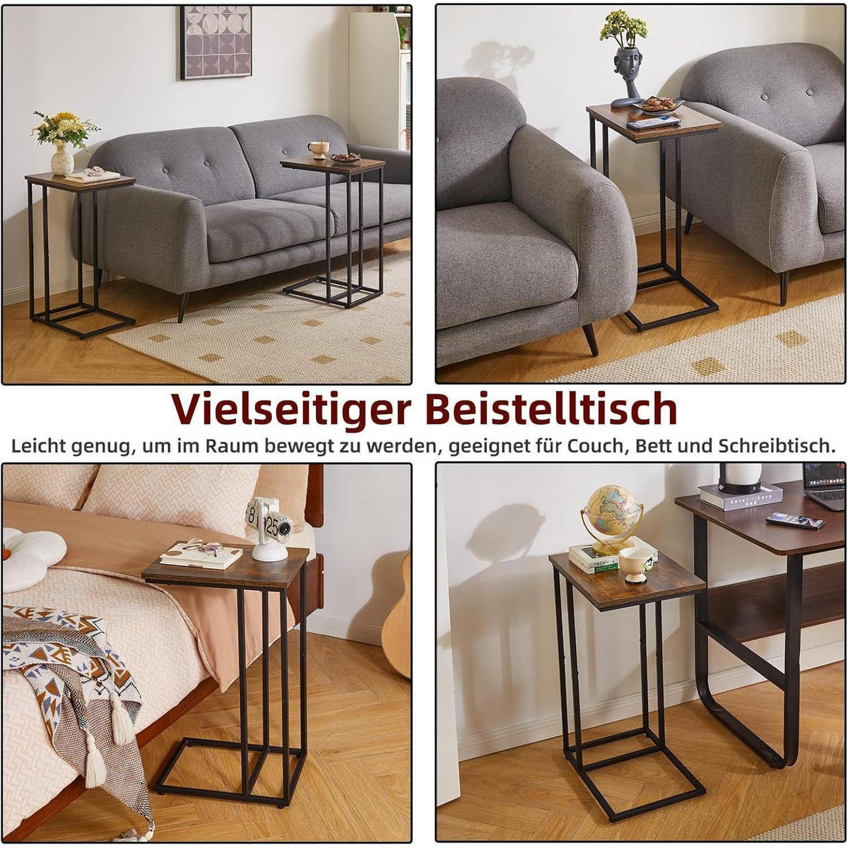 BEISTELLTISCH 2-teiliges Set C-Form Rustikal Braun Schwarz - Multicolor, Metall (40/30/63cm)