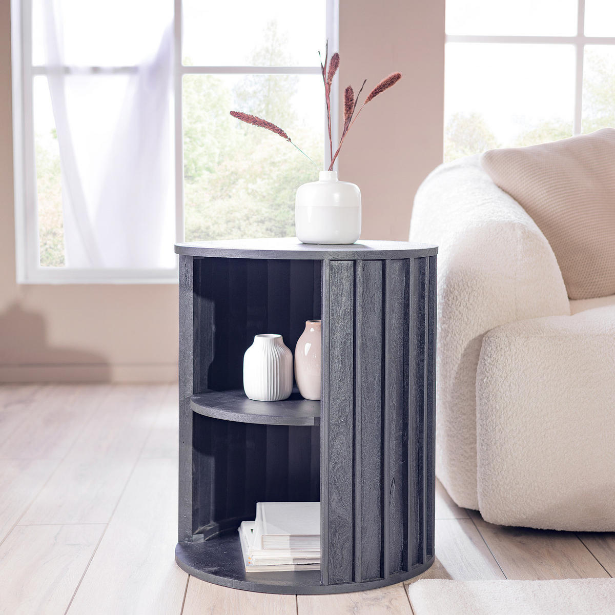 COUCHTISCH - Akazie massiv - Schwarz/Akaziefarben, Holz (50/50/60cm) - home24