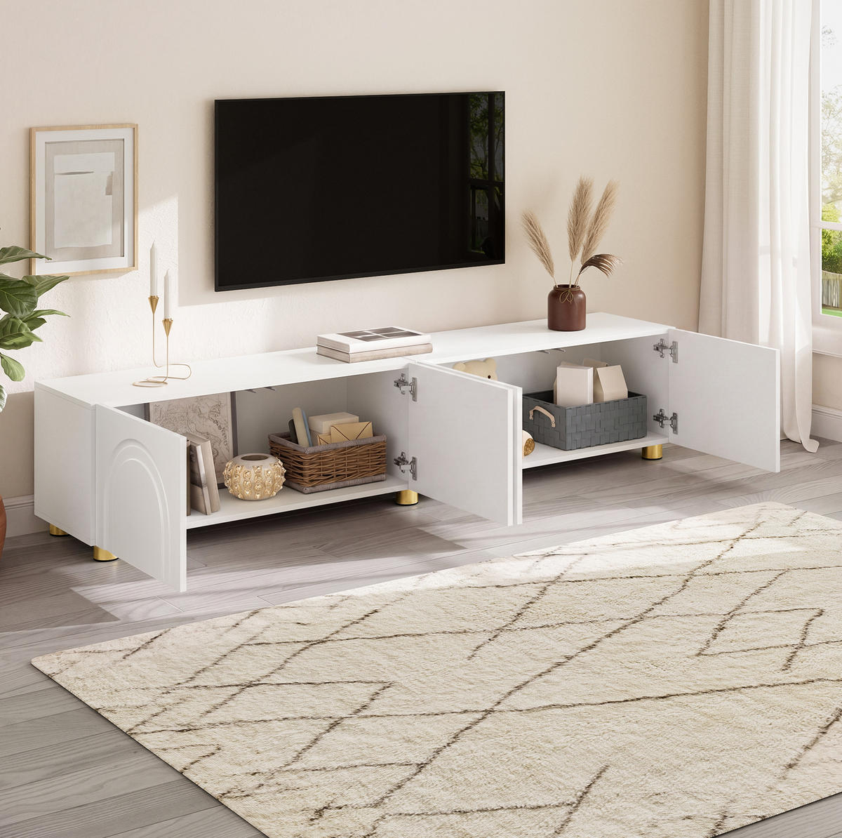 TV-SCHRANK mit 4 Türen 180 x 35 x 40 cm Weiß - Weiß, Holzwerkstoff (35/40/180cm) - Beauniv