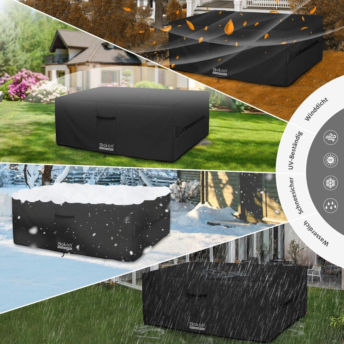 ABDECKUNG für Gartenmöbel 180 x 180 x 74 cm Wasserdicht Robust - Schwarz, Textil (180/74/180cm)