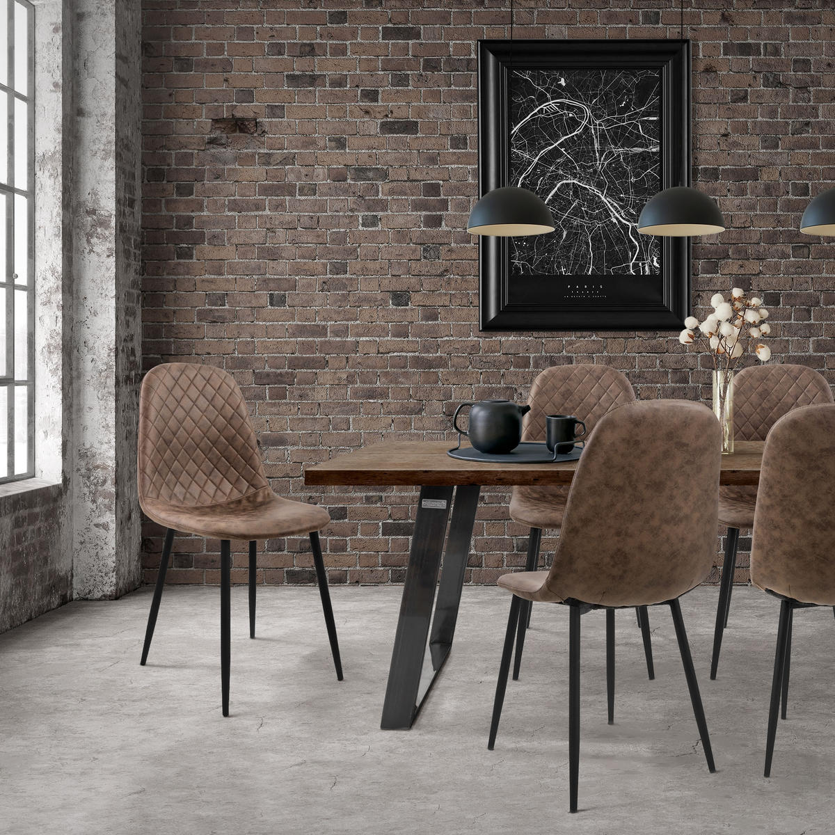 STUHL Kunstleder Braun 4er Set - Schwarz/Braun, Metall (51/89/44cm) - ML-DESIGN