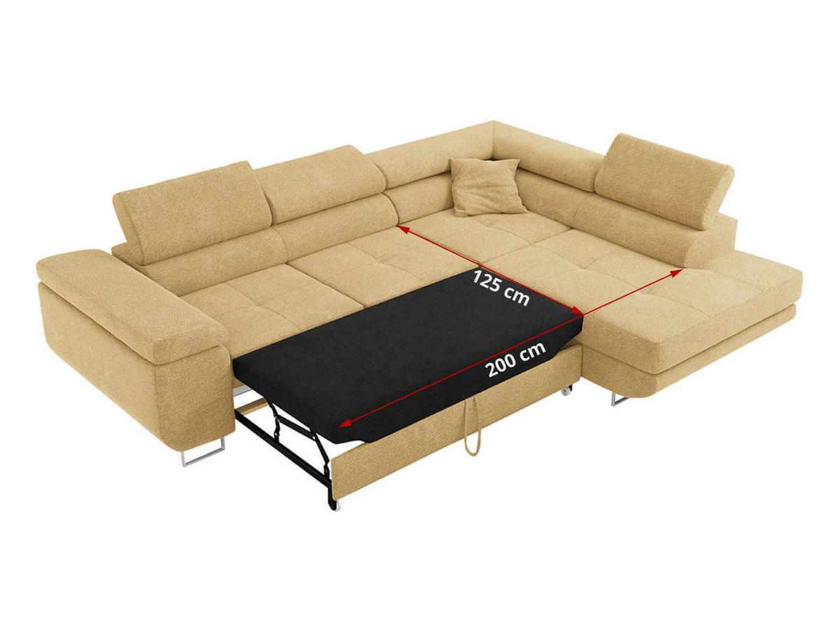 ROHOVÁ SEDAČKA GUSTAW L - Žlutý Strukturovaná látka - Levá Strana - stříbrná/žlutá, kov/textil (275/205cm) - MKS