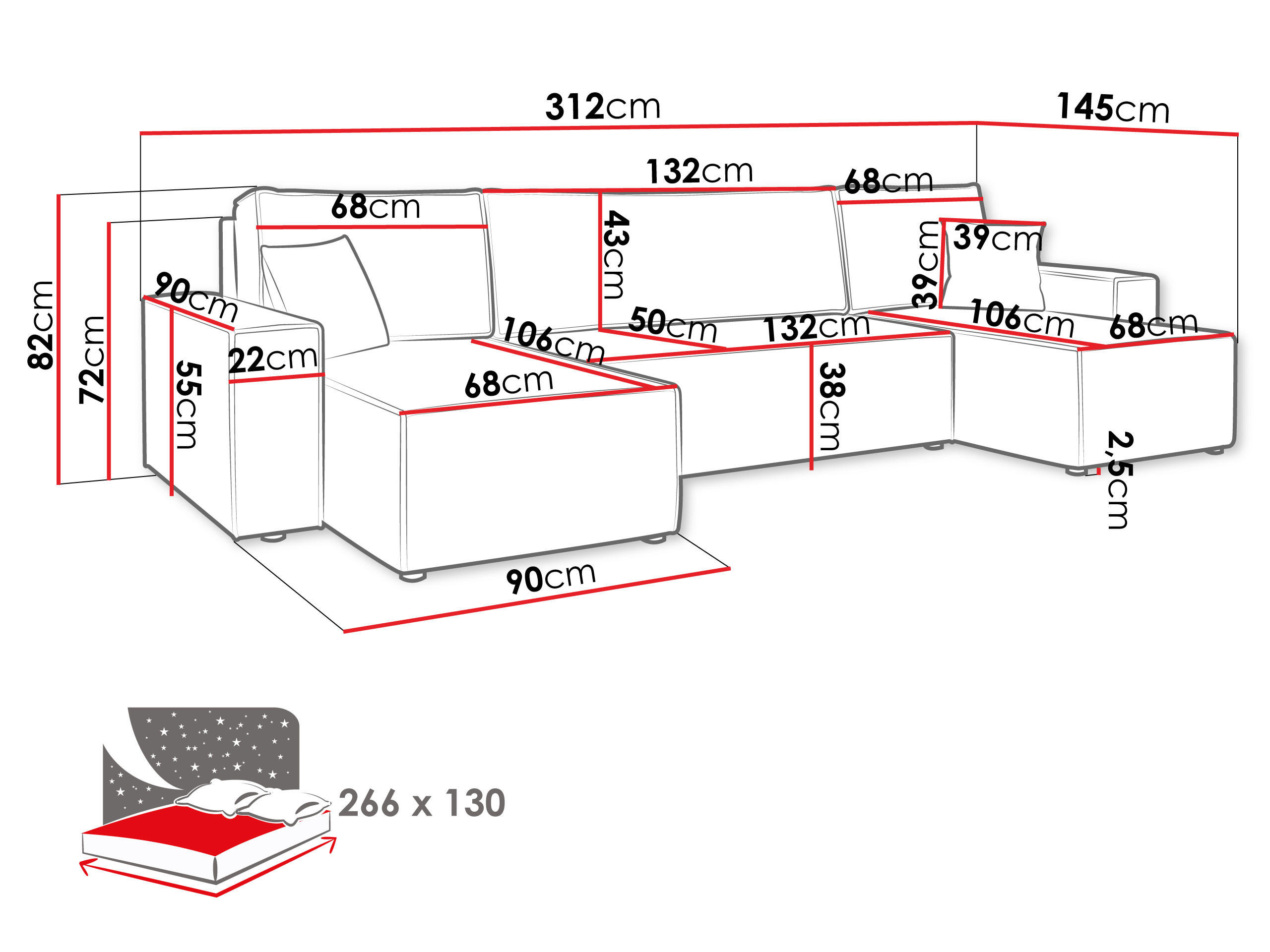Thumbnail - Mirjan24 Wohnlandschaft, Grau, Textil, 6-Sitzer, Rechteckig, 312x82x145 cm, Wohnzimmer, Sofas & Couches, Wohnlandschafte...