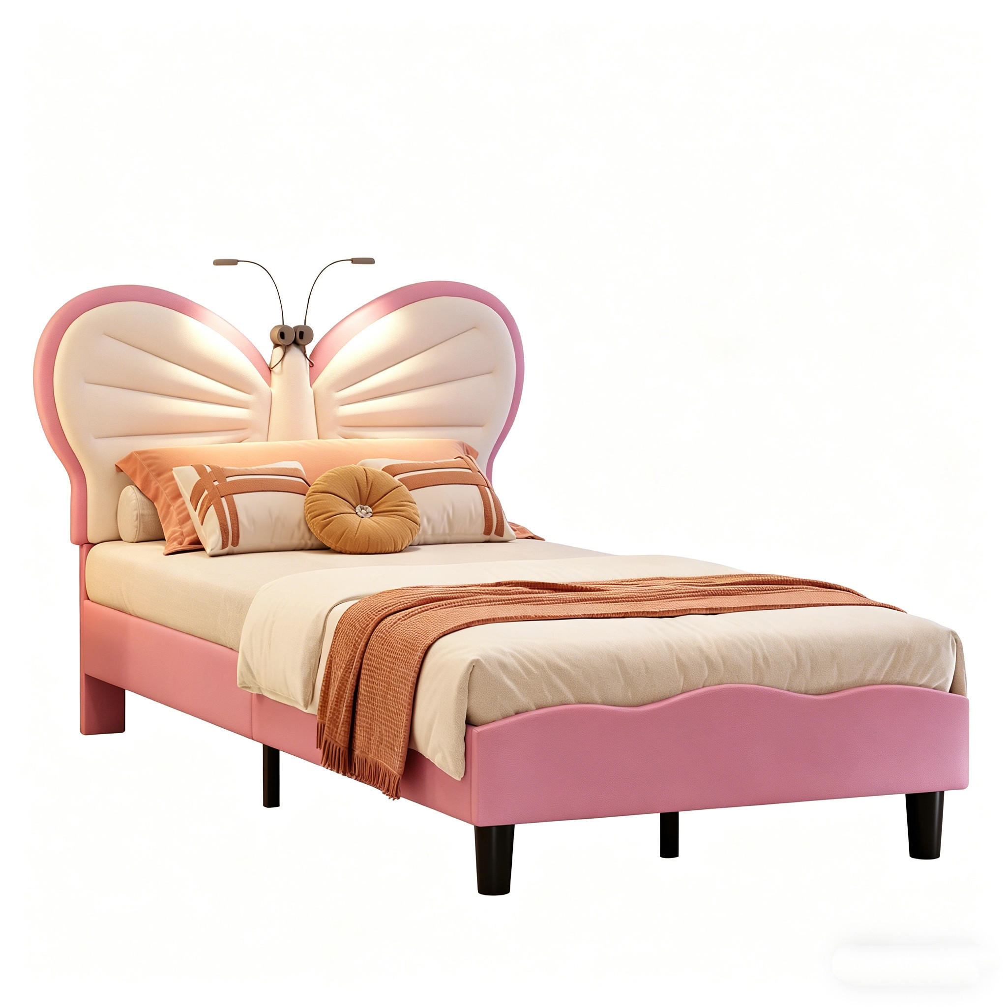 KINDERBETT 90x200 cm mit LED & verstellbarem Kopfteil,Rosa - Rosa, Textil/Metall (90/200cm) - PARAFTA HOME