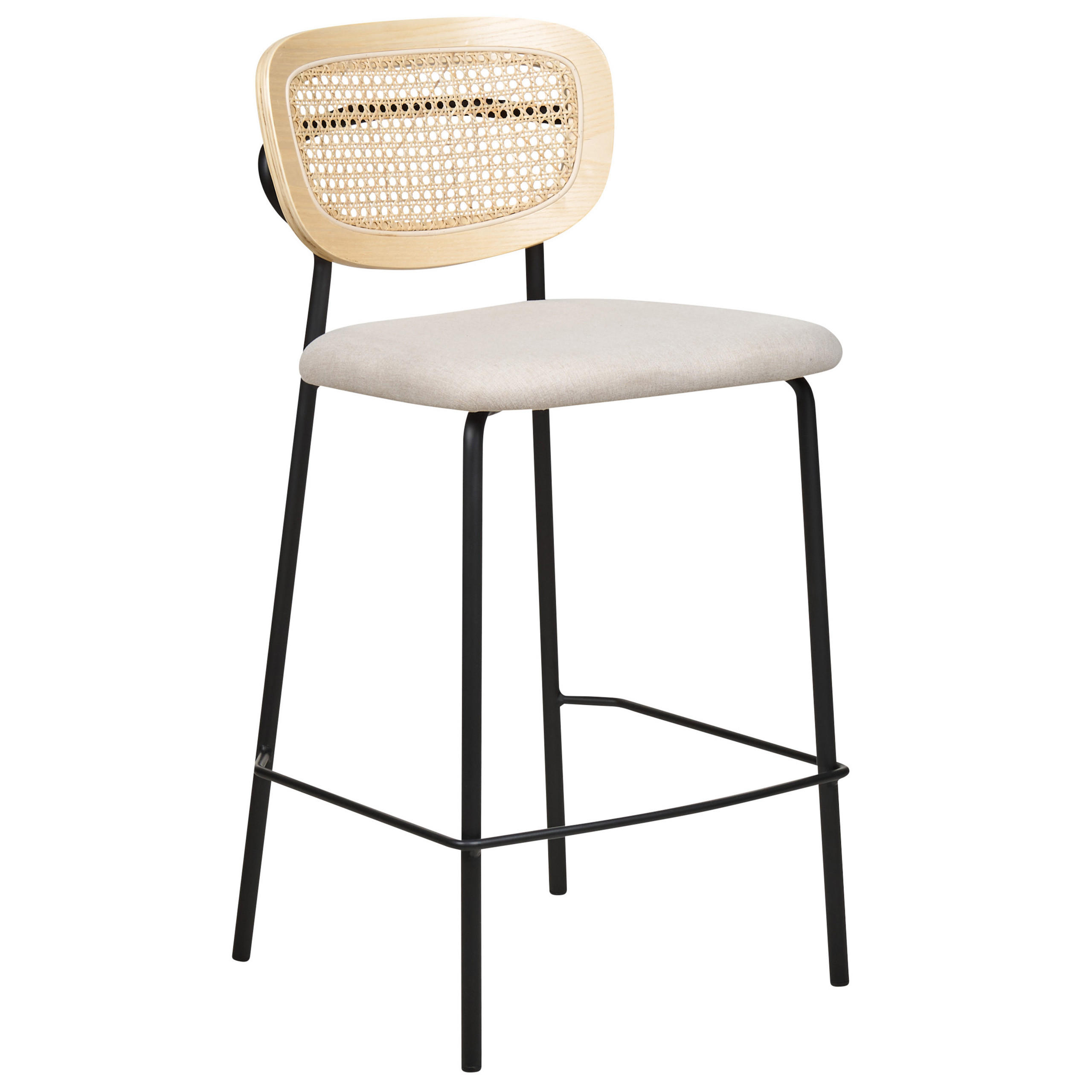 BARSTUHL 2er-Set Rattan/Metall hellbeige Mayetta - Beige/Schwarz, Textil (45/90/43cm) - Beliani