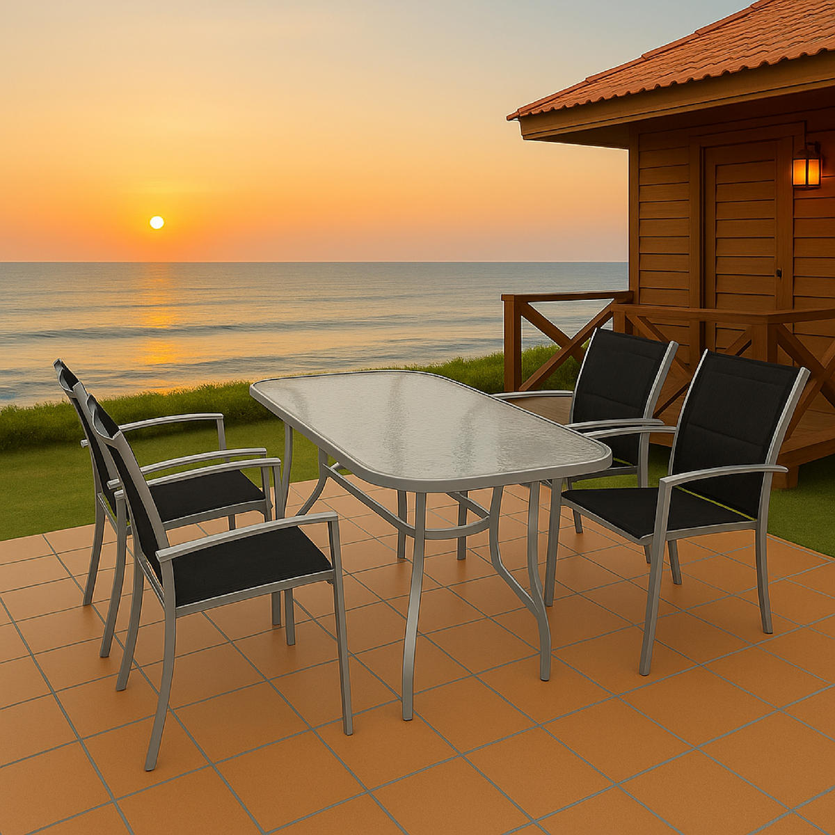 GARTEN-GARTEN-GARNITUR Leeds - Gartenessgruppe für 4 Personen - Gartenmöbel Set 5-teilig, Metall + Kunstgewebe schwarz - Schwarz, Metall - TPFGarden