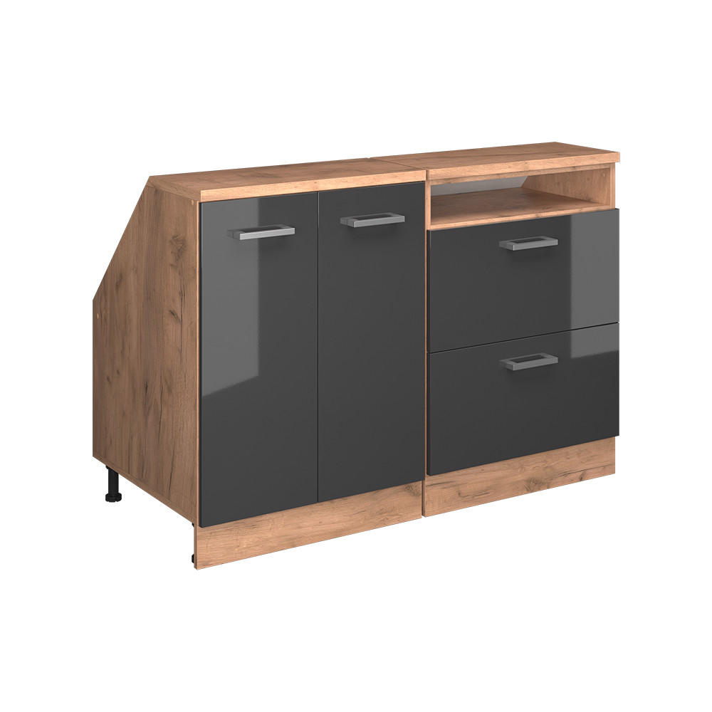 Vicco KUCHYŇSKÁ SKŘÍŇKA POD ŠIKMOU STŘECHU R-Line Antracitový vysoký lesk 120 cm Sada 2 korpusů skříně hloubka 60 cm