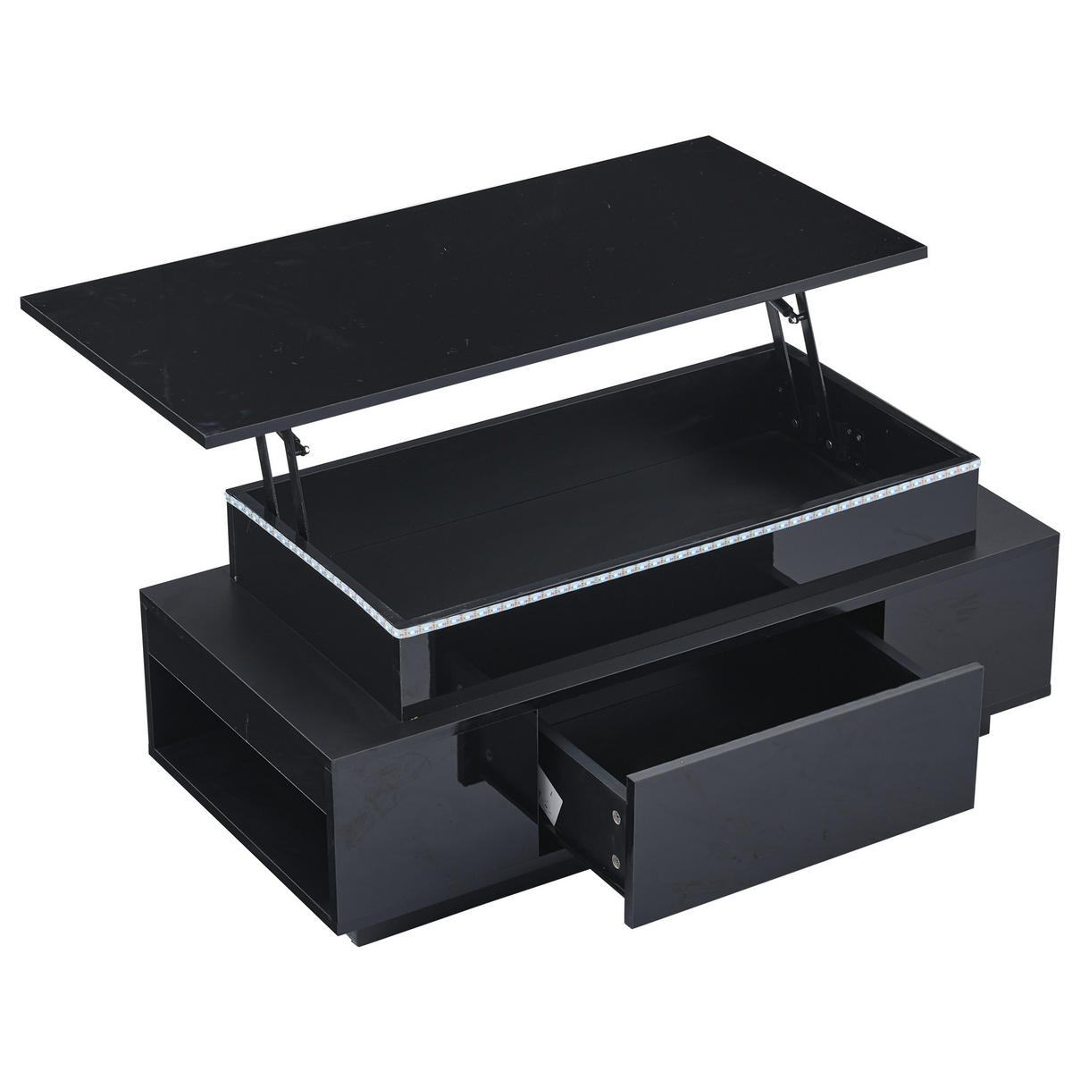 KONFERENČNÍ stolek z dřevotřísky 96x45x40 cm černý s LED osvětlením, výklopnou deskou a úložným prostorem - černá, kompozitní dřevo (96/45/40cm) - Modfu