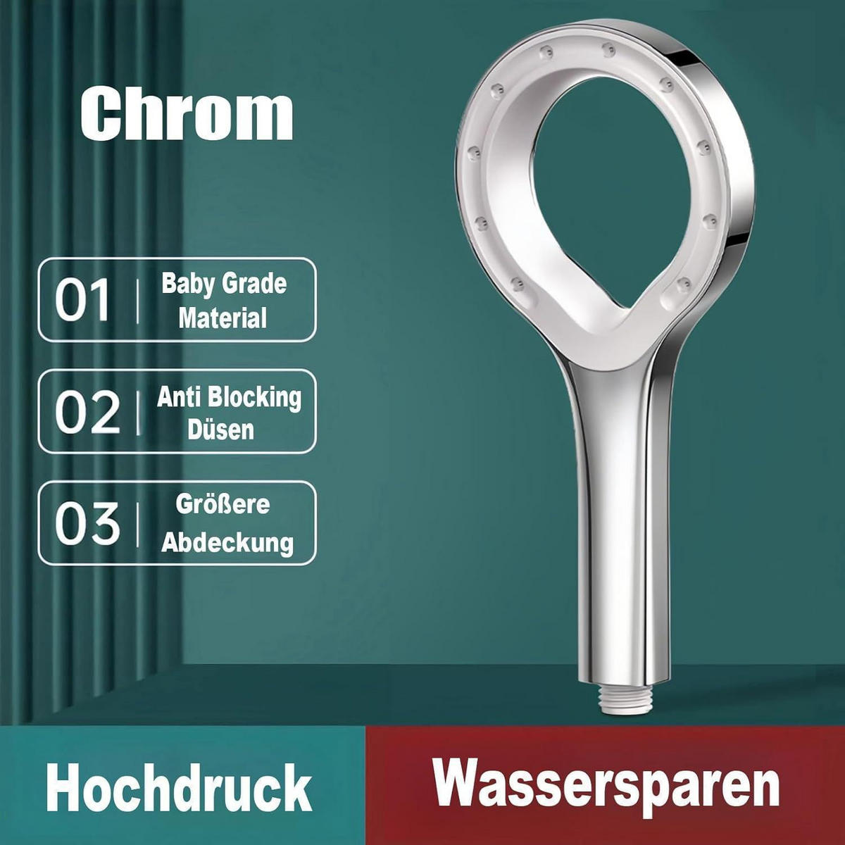 HANDBRAUSE Hochdruck Wassersparend Chrom - Silberfarben, Kunststoff (12/12.7/24cm)
